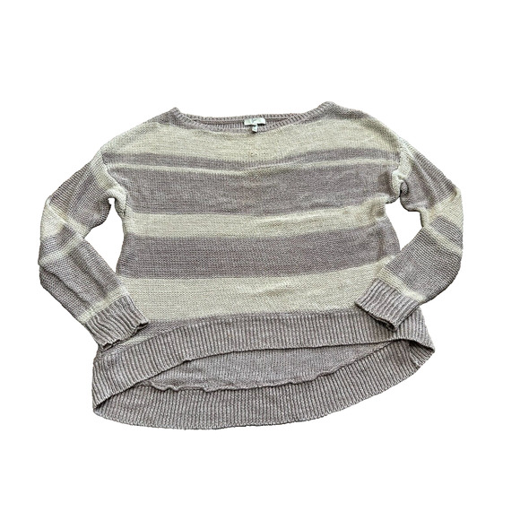 JOIE Women's Taupe/Purple Striped Open-Knit 100% Linen Pullover Sweater Size S - Picture 3 of 11